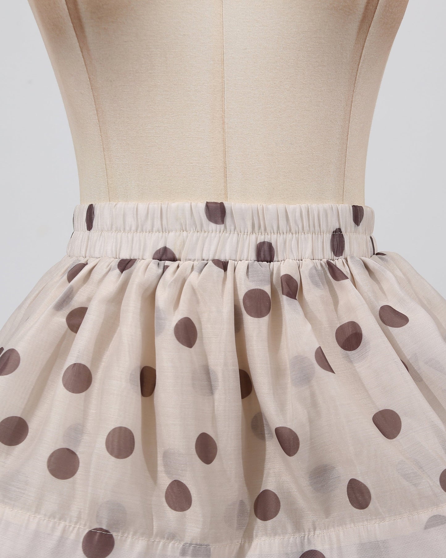 Apricot Polka Dot Puff Sleeve Tiered Dress Set