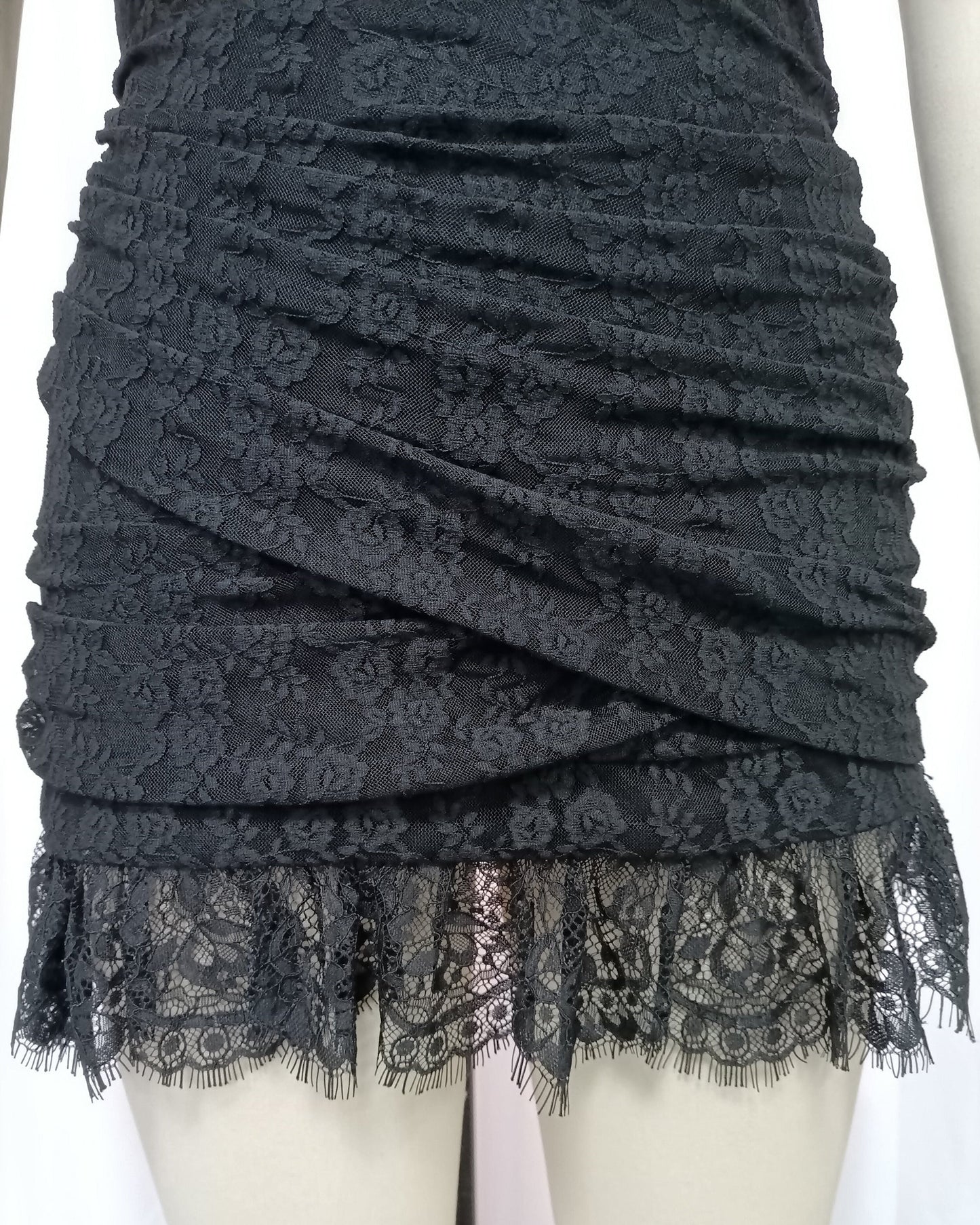 Black Lace One-Shoulder Rose Mini Dress