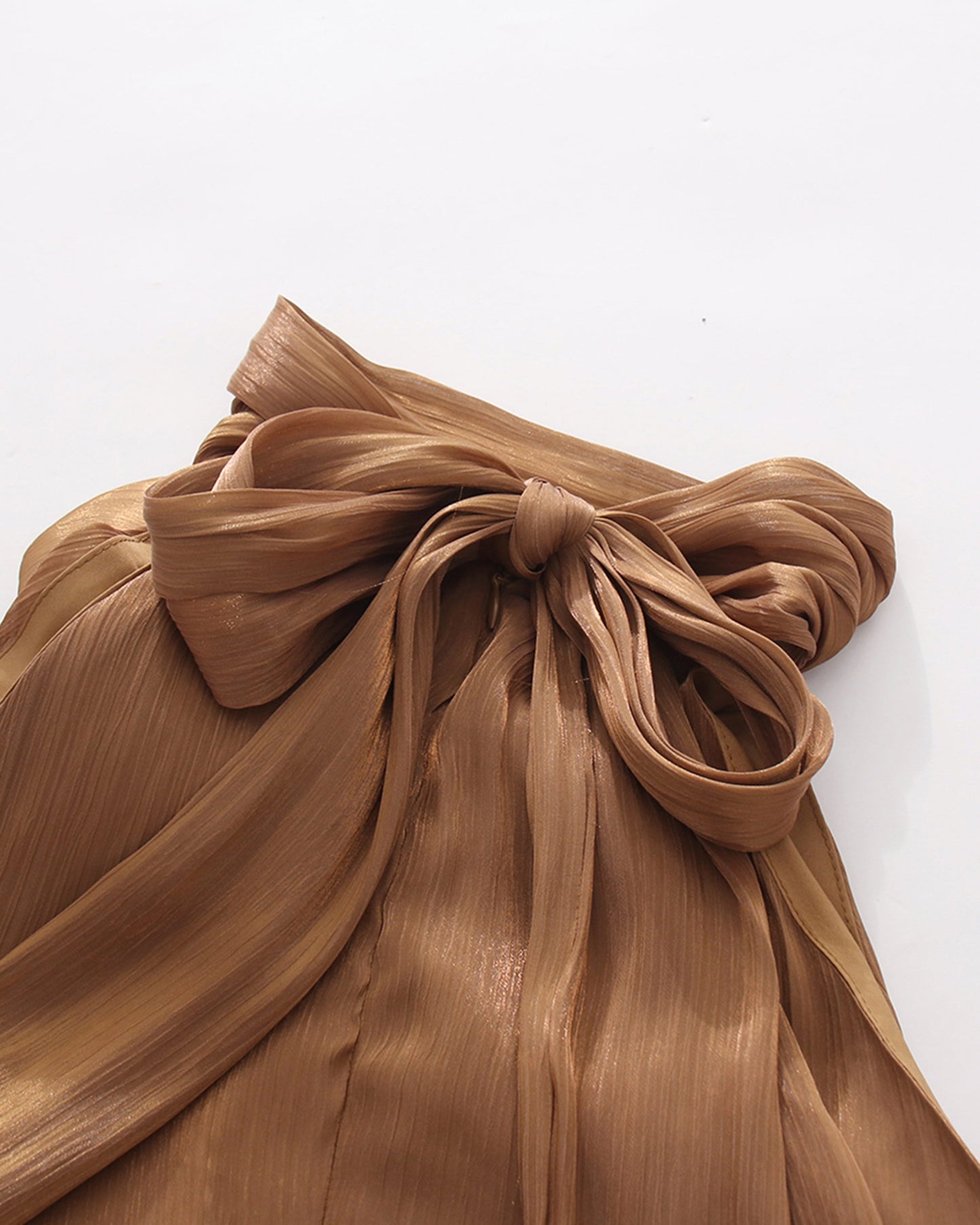 Coffee Halter Neck Ruffle Midi Dress
