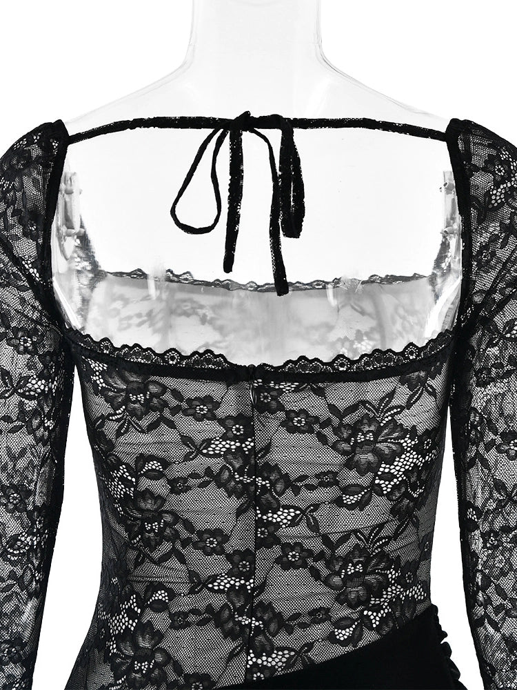 Sasha Square-Neck Lace Dress