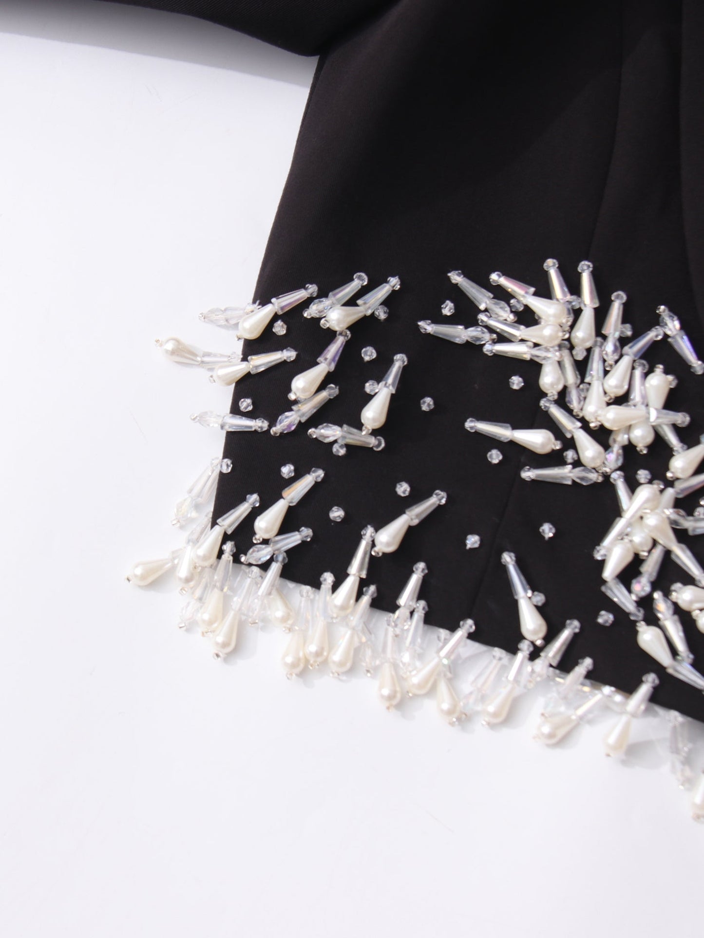 Black Cropped Blazer with Beaded Fringe