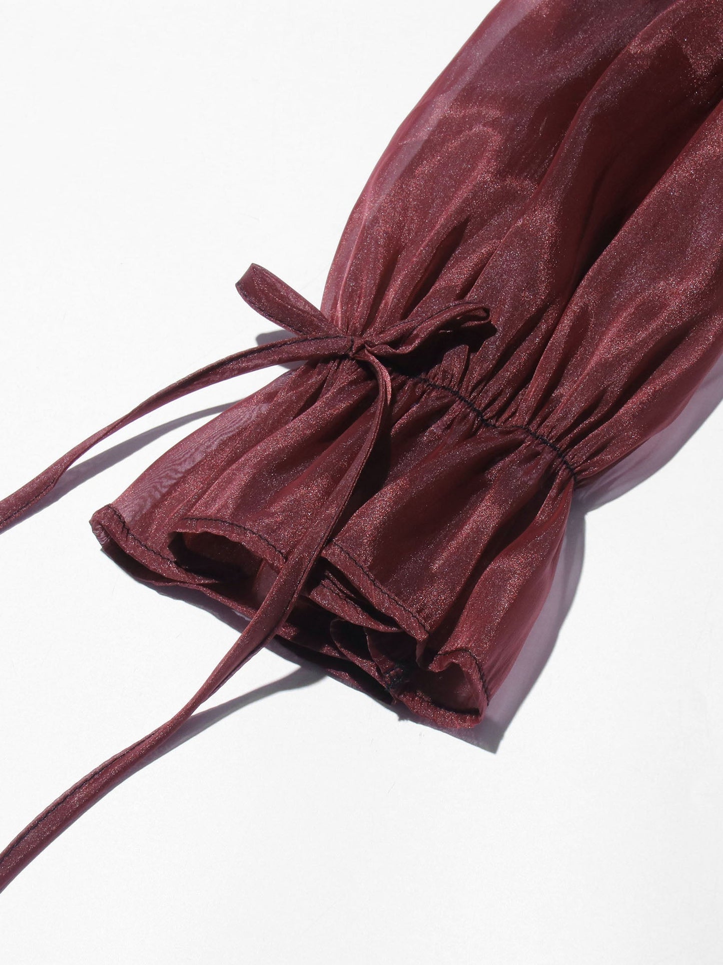 Burgundy Off-Shoulder Ruffled Sheer Blouse