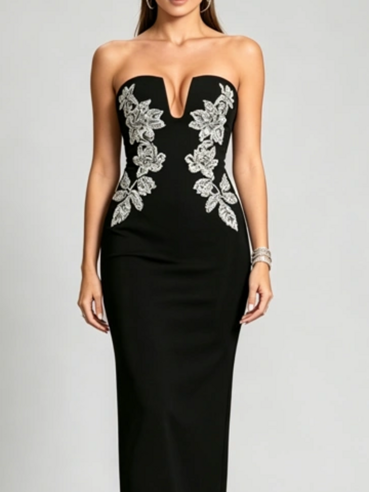 Valentina Crystal-Appliqué Strapless Gown
