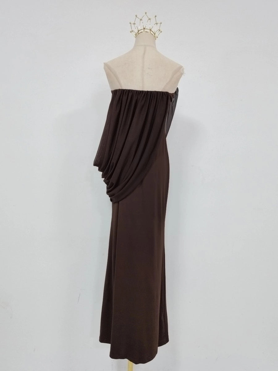 TWOTWINSTYLE Off Shoulder Draped Ruched Vintage Dress