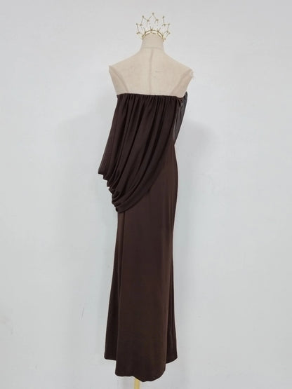 TWOTWINSTYLE Off Shoulder Draped Ruched Vintage Dress