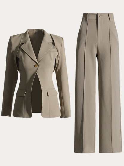 Fiorella Buttoned Long-Sleeve Three-Piece Set