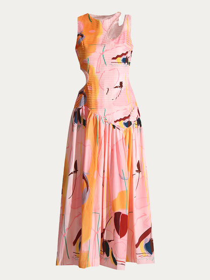 Gabrielle Round-Neck Pleated Maxi Dress