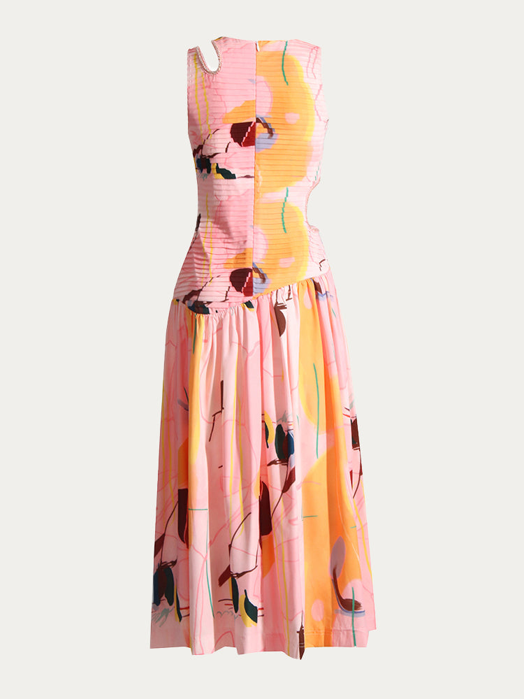 Gabrielle Round-Neck Pleated Maxi Dress