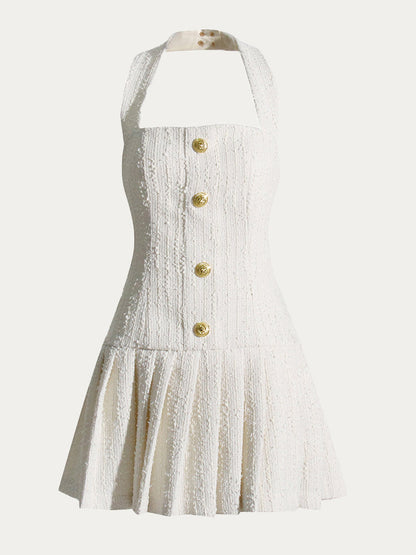 Georgina Halter Pleated Mini Dress