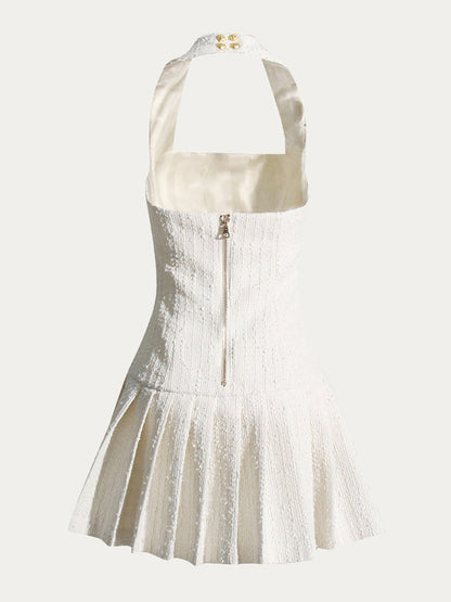 Georgina Halter Pleated Mini Dress