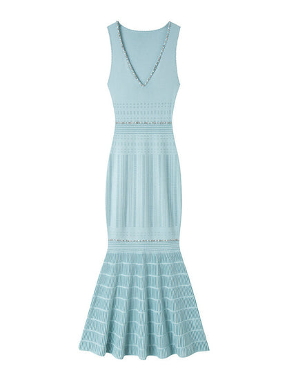 Sleeveless V-neck Patchwork Long Dress