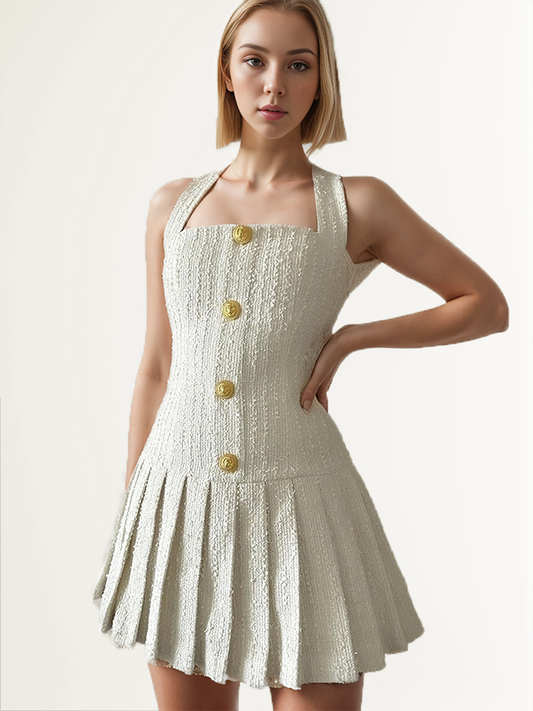 Georgina Halter Pleated Mini Dress