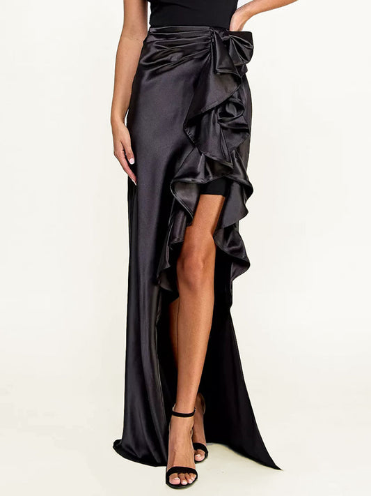 Ingrid Ruffle Satin Maxi Skirt