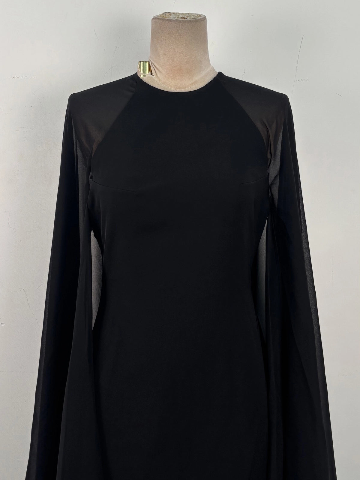 Helena Round-Neck Cape-Sleeve Dress