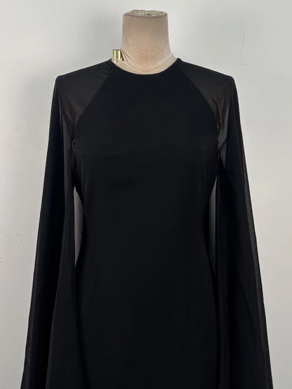 Helena Round-Neck Cape-Sleeve Dress