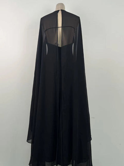 Helena Round-Neck Cape-Sleeve Dress