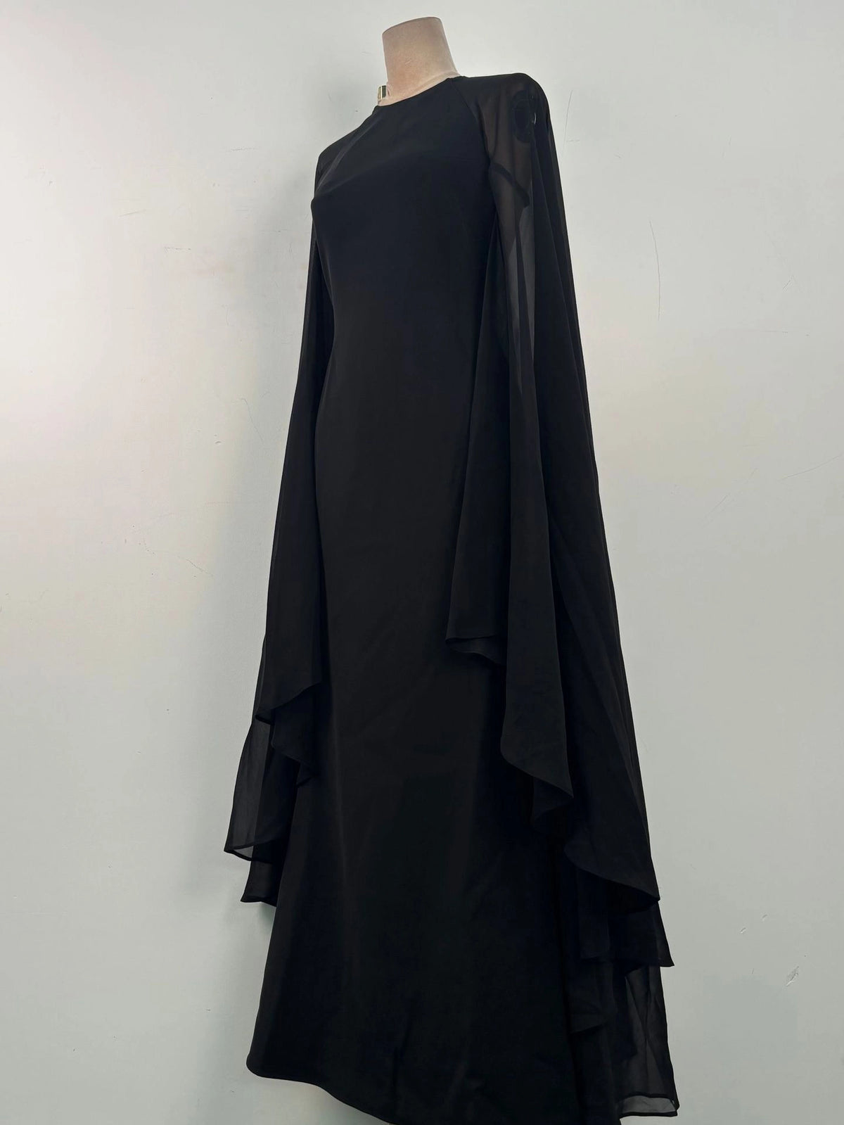 Helena Round-Neck Cape-Sleeve Dress