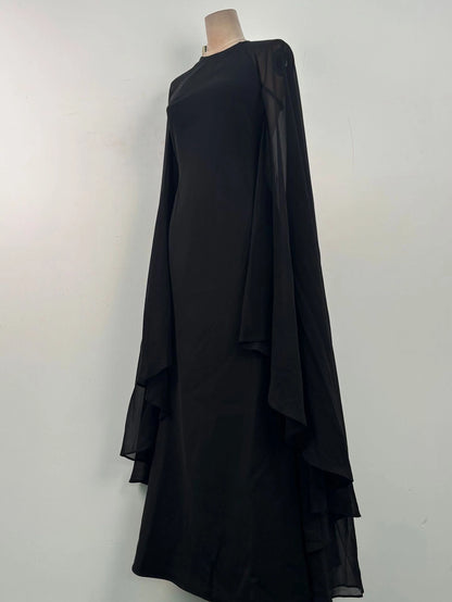 Helena Round-Neck Cape-Sleeve Dress