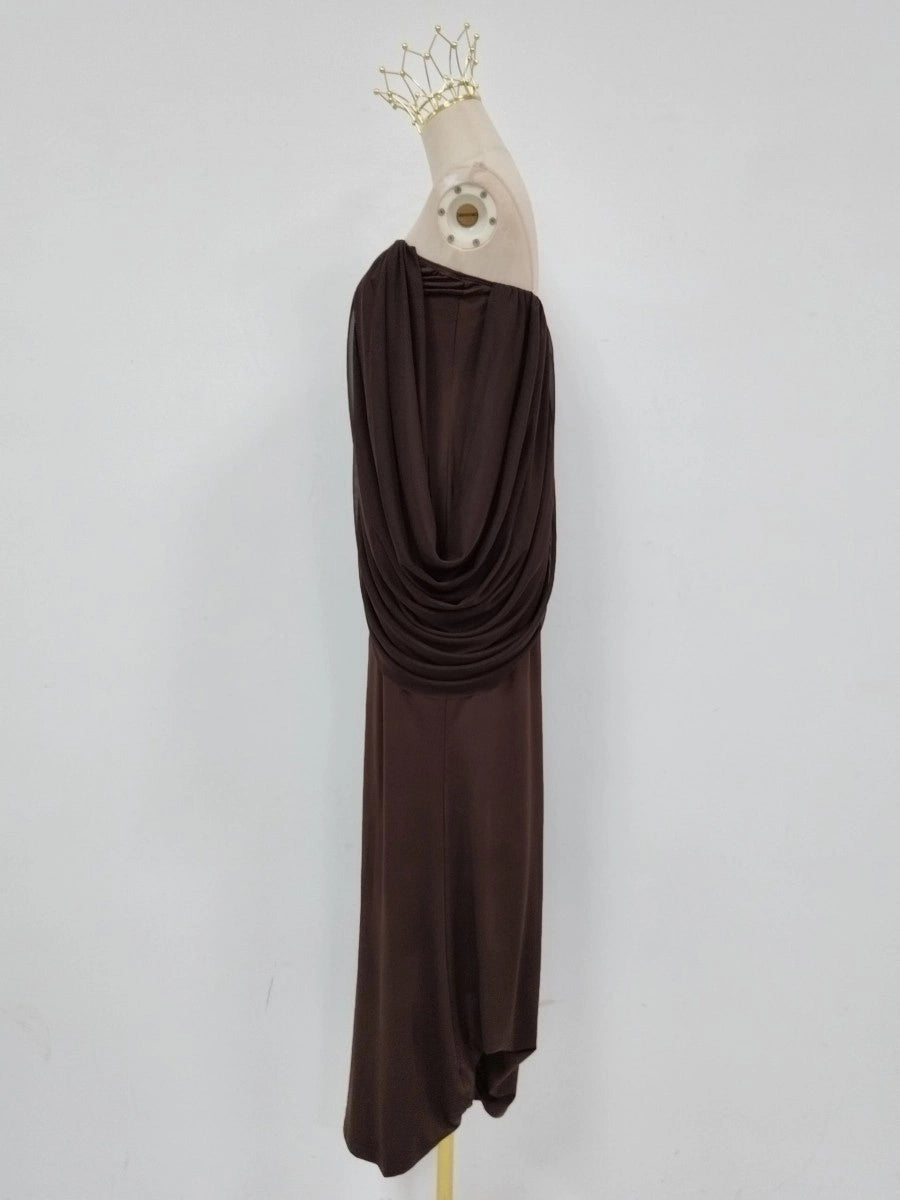 TWOTWINSTYLE Off Shoulder Draped Ruched Vintage Dress