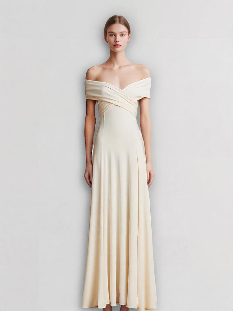 Solid Patchwork Folds Backless Dress