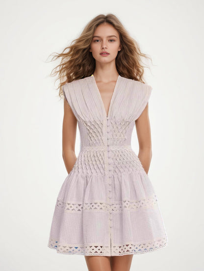 Elegant Solid V-neck Sleeveless Short Dress