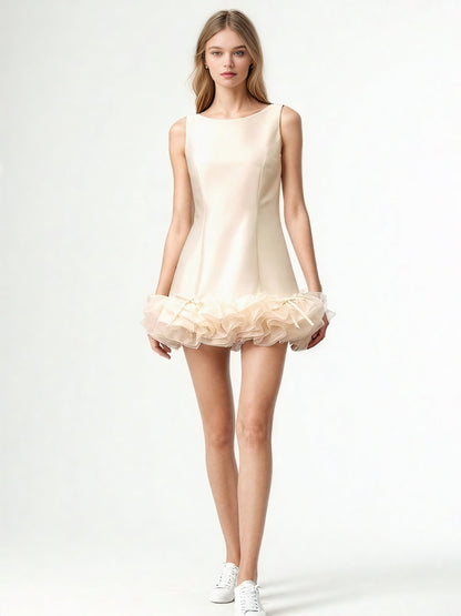 Patchwork Mesh Bowknot Mini Dress