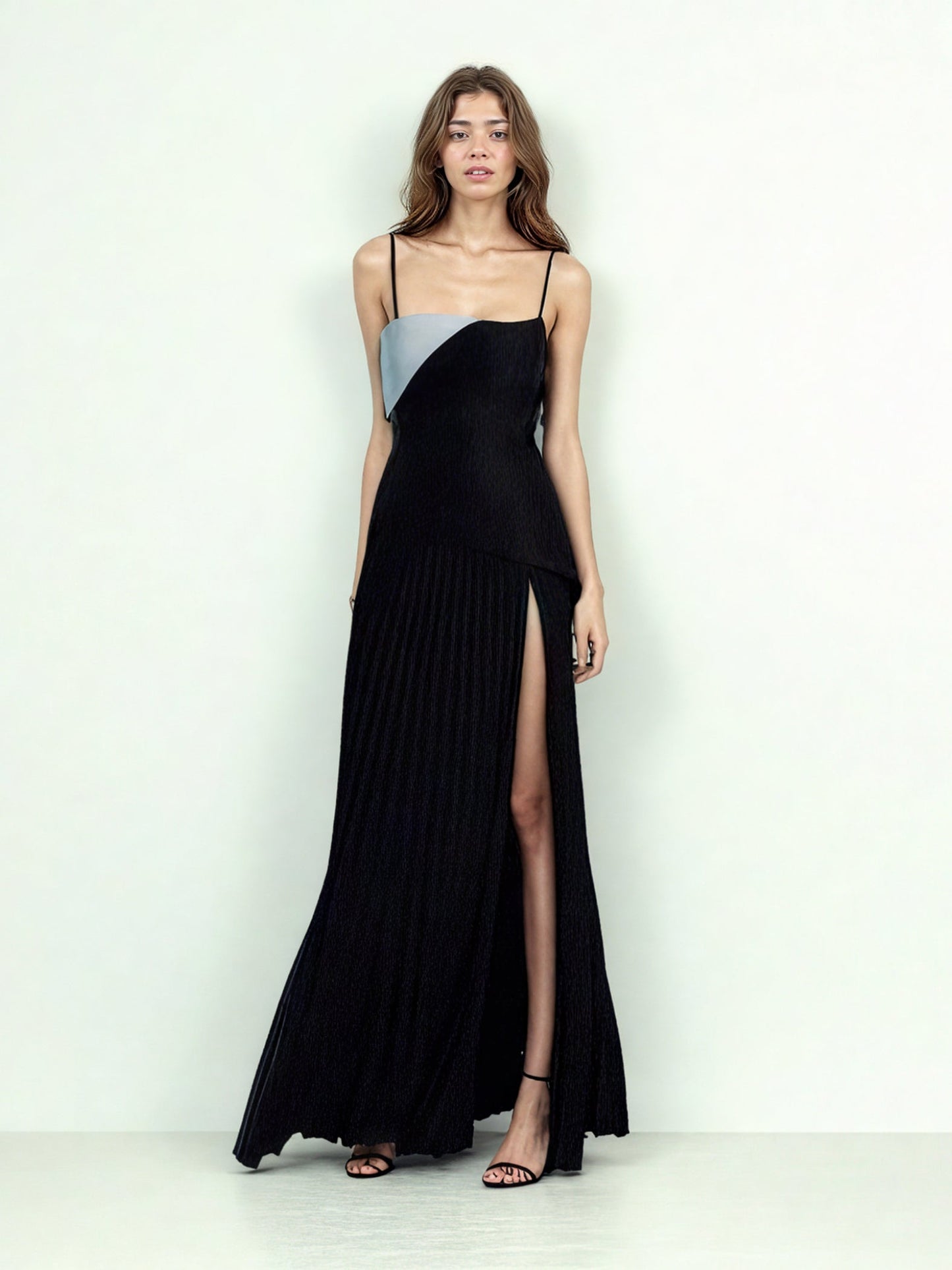 Patchwork Strap Pleated Long Dress