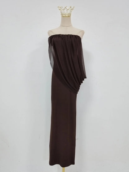 TWOTWINSTYLE Off Shoulder Draped Ruched Vintage Dress