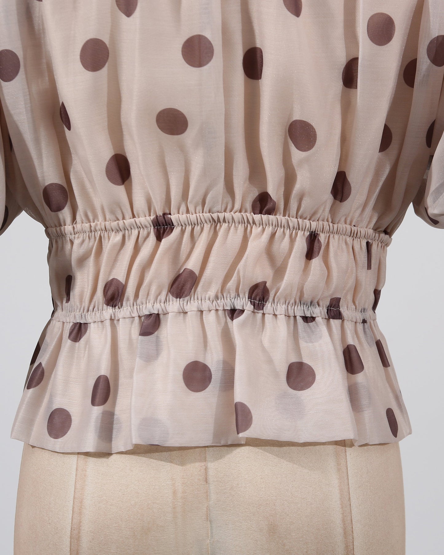 Apricot Polka Dot Puff Sleeve Tiered Dress Set