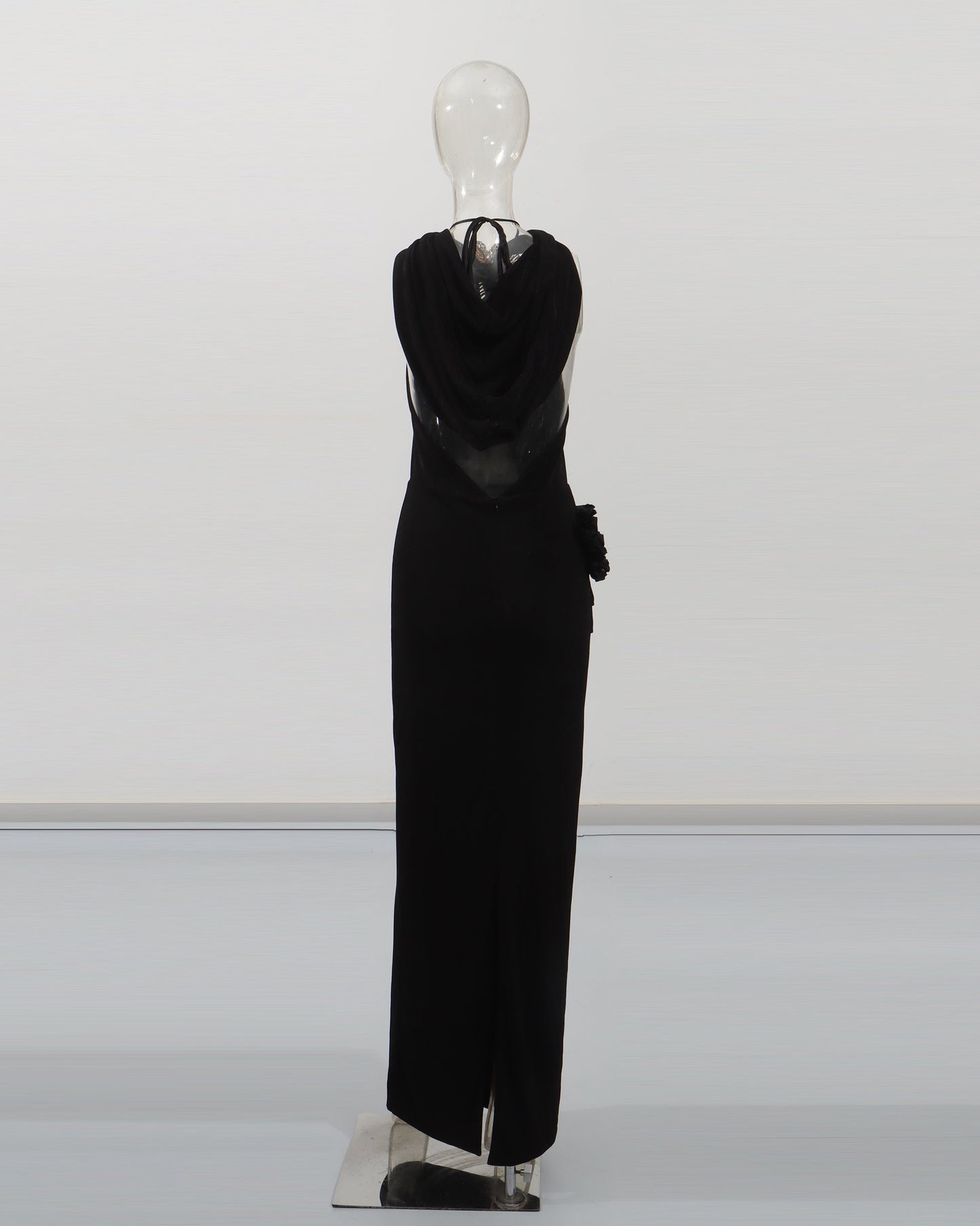 Black Halter Neck Gold Floral Maxi Dress