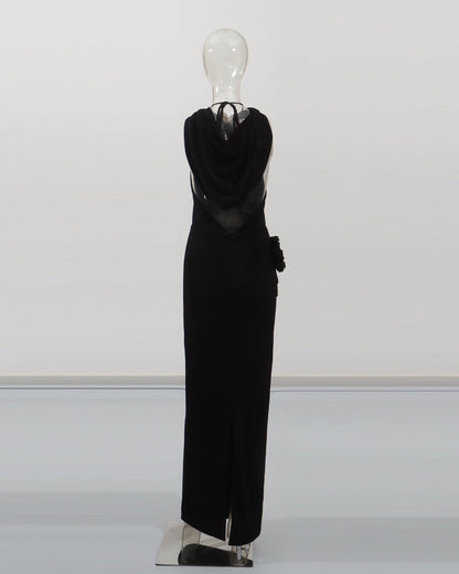 Black Halter Neck Gold Floral Maxi Dress