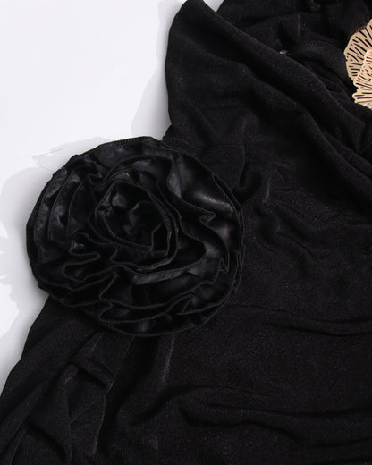 Black Halter Neck Gold Floral Maxi Dress