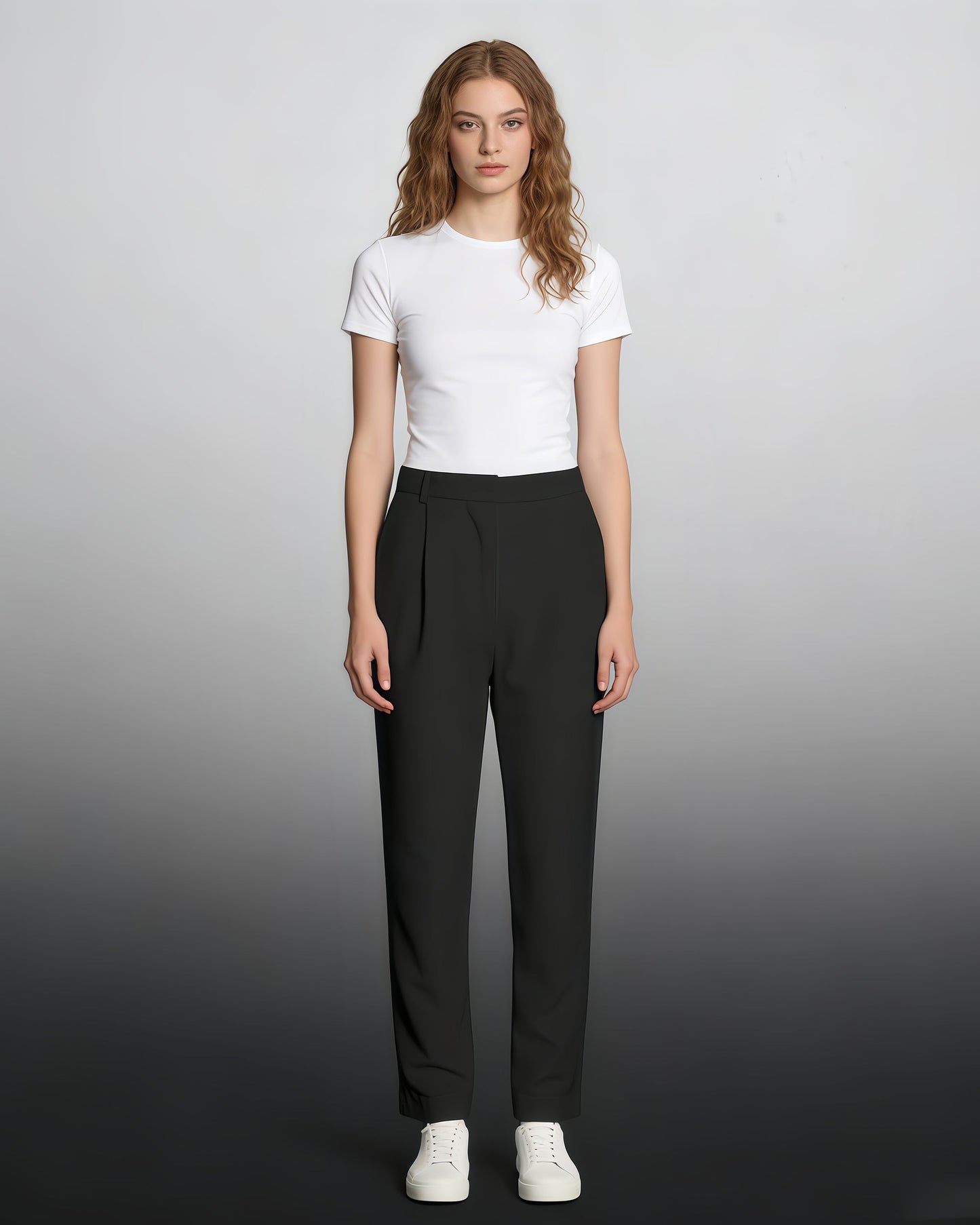 Black High-Waisted Tapered Cuff Pants