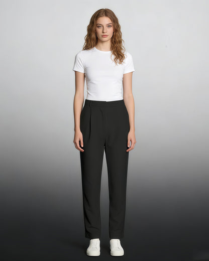 Black High-Waisted Tapered Cuff Pants