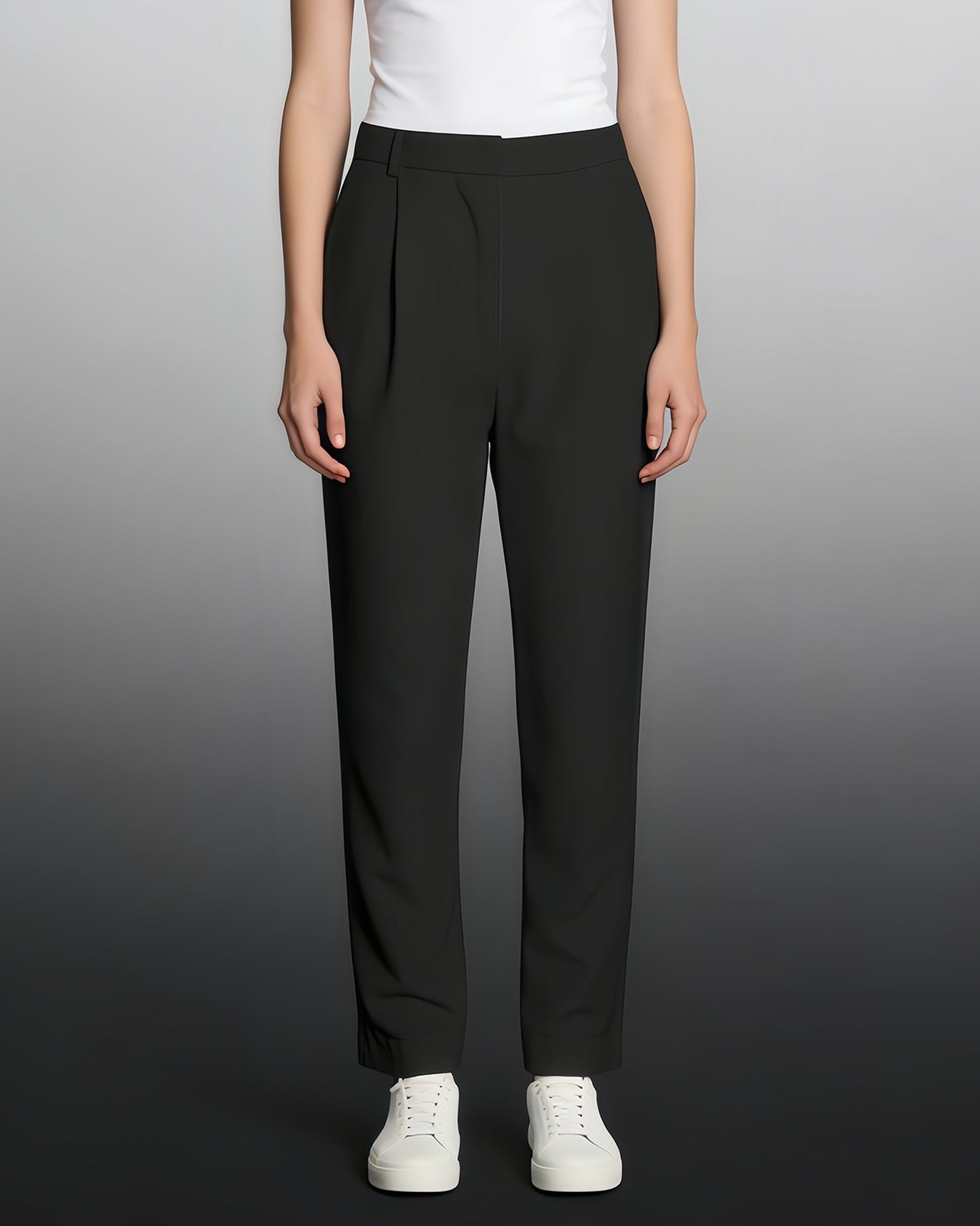 Black High-Waisted Tapered Cuff Pants