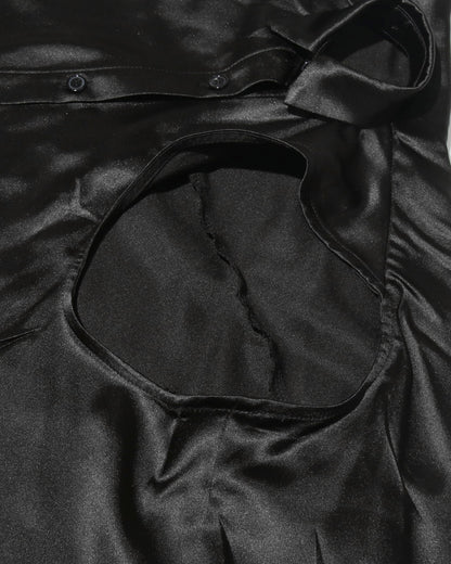 Black Satin Asymmetrical Cutout Midi Skirt