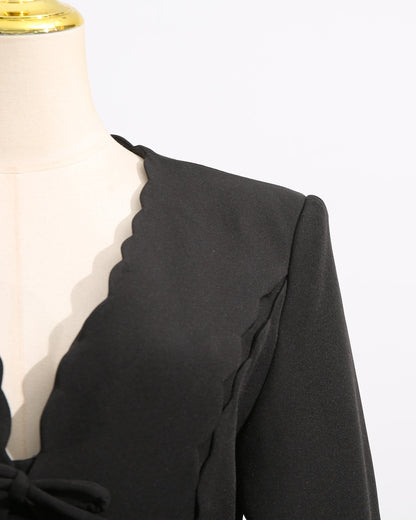 Black Scalloped Bow Midi Dress