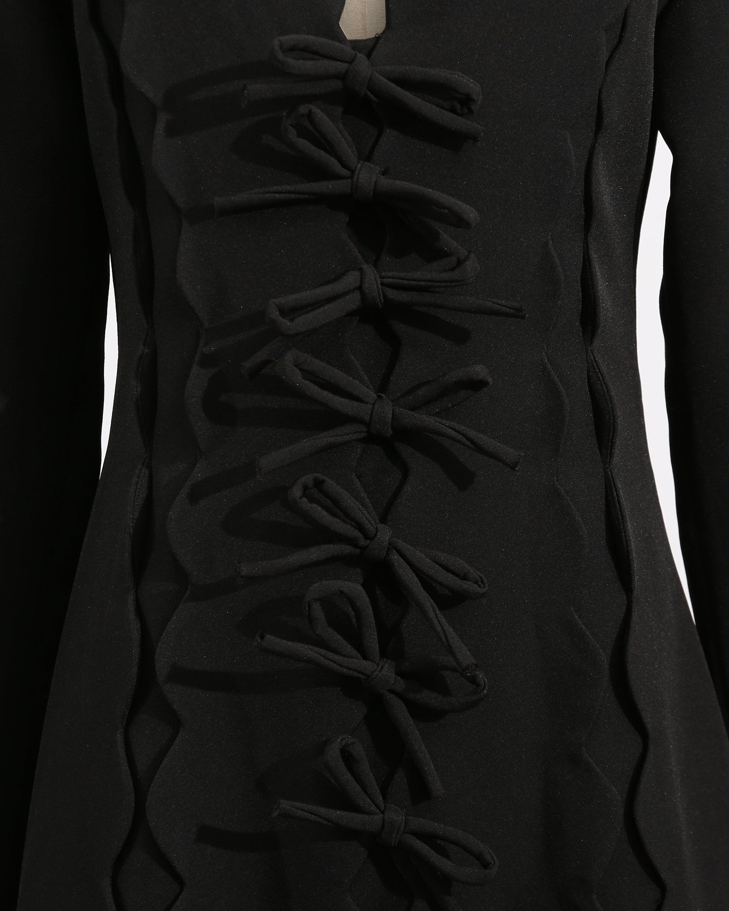 Black Scalloped Bow Midi Dress