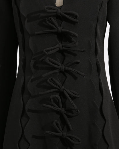 Black Scalloped Bow Midi Dress