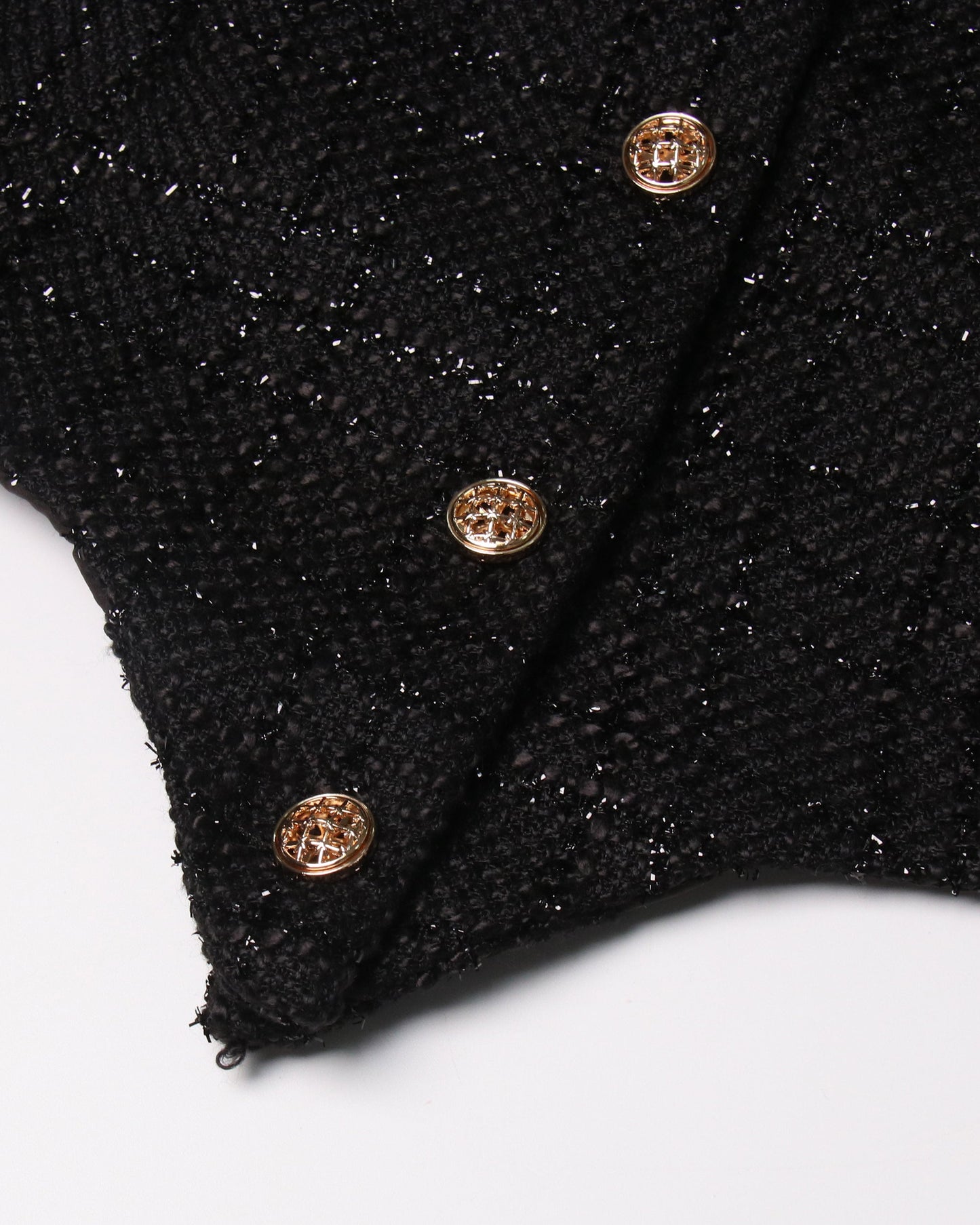 Black Sequin Blazer & White Ruffle Dress Set
