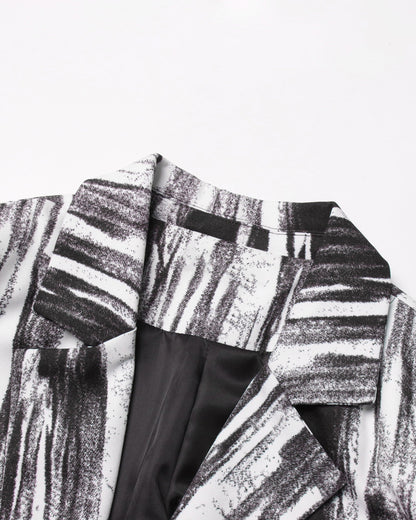 Black & White Abstract Print Single-Button Blazer