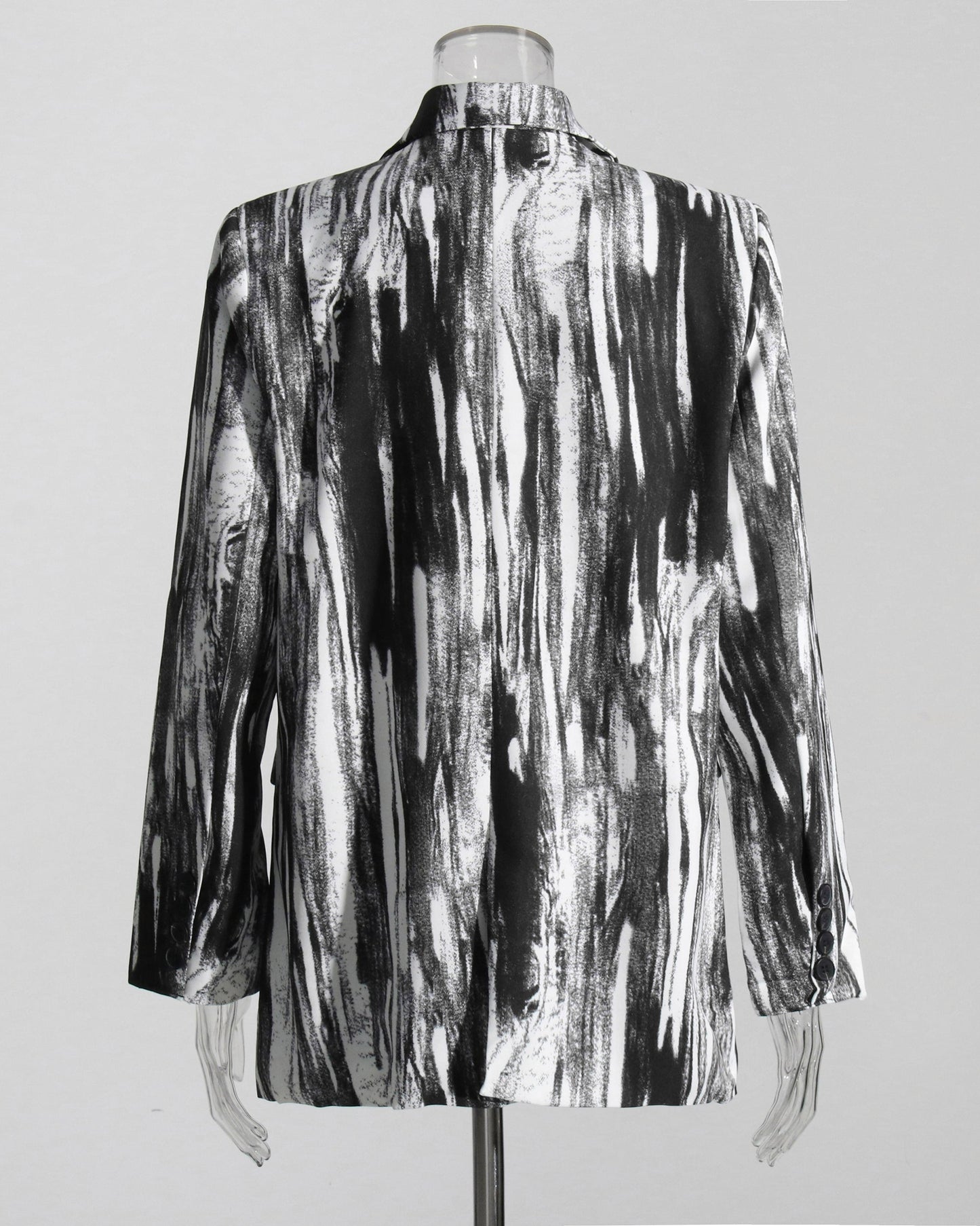 Black & White Abstract Print Single-Button Blazer