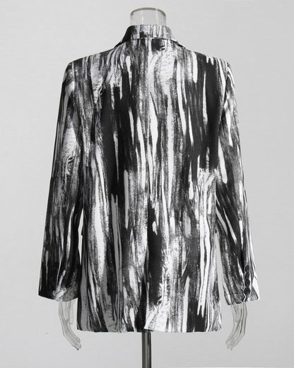 Black & White Abstract Print Single-Button Blazer