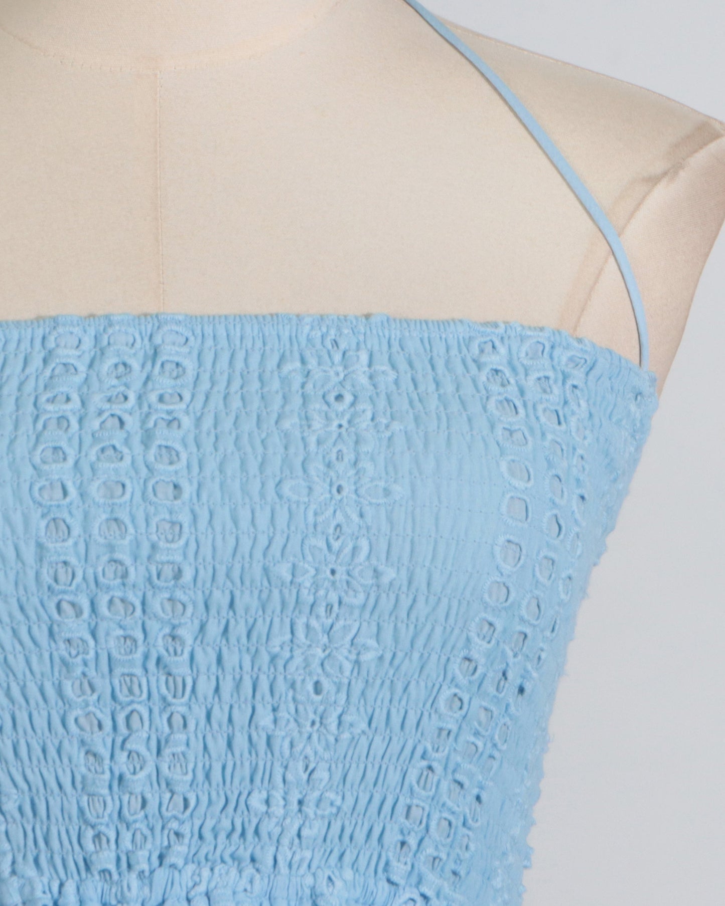 Blue Halter Tiered Lace Maxi Dress