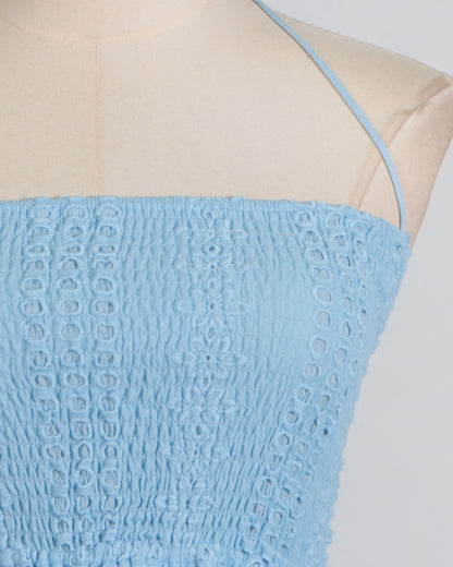 Blue Halter Tiered Lace Maxi Dress