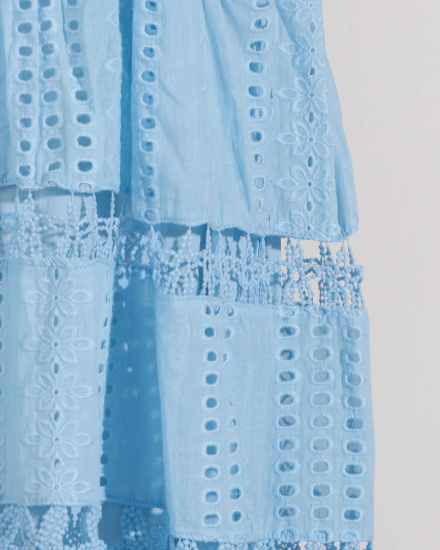 Blue Halter Tiered Lace Maxi Dress