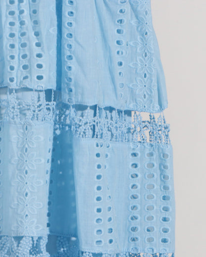 Blue Halter Tiered Lace Maxi Dress