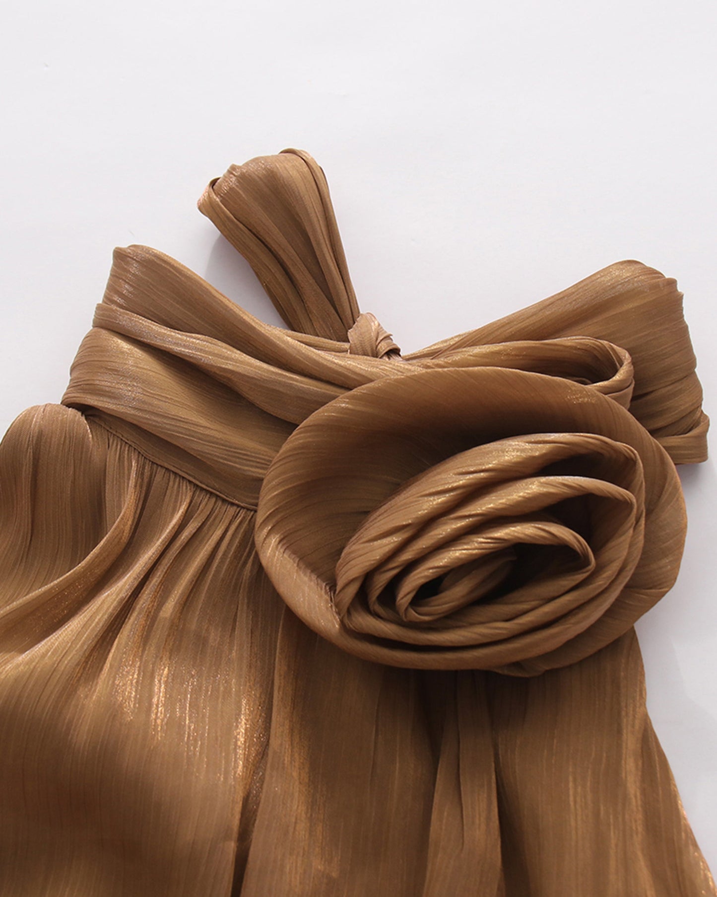 Coffee Halter Neck Ruffle Midi Dress