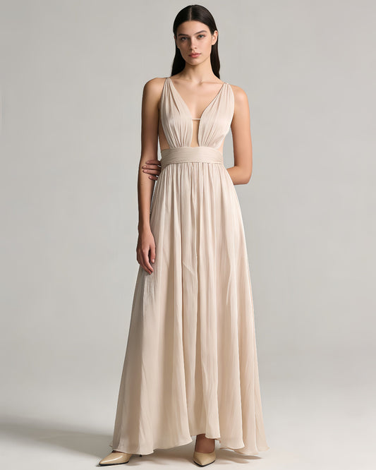 Katia Deep-V Ruched Maxi Dress