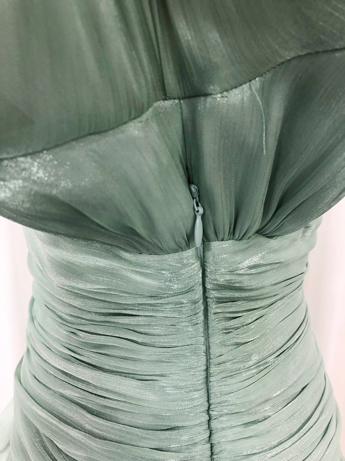 Green Shimmer Puff Sleeve Ruffled Mini Dress
